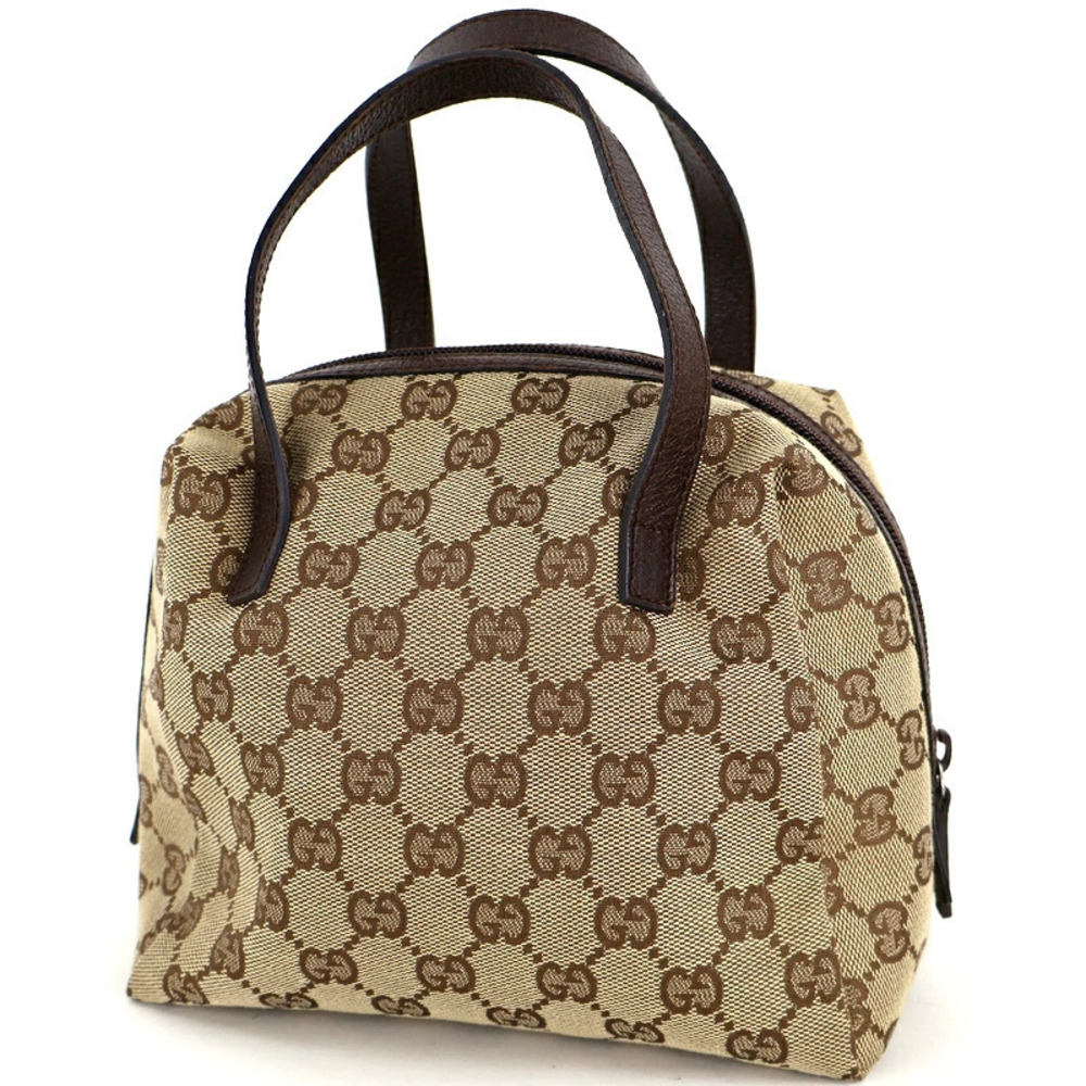 Gucci Tote Beige GG One Handbag Brown Canvas Bag Leather